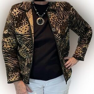 Jane Ashley - 1990’s Leopard print Tapestry jacket Sz M but fits L Woven Cotton